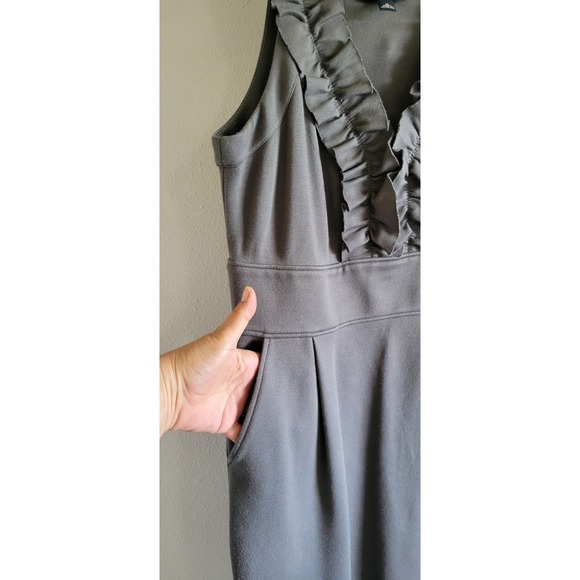 Banana Republic Knit Ruffle V-Neck Sheath Dress Grey Olive 10 - Picture 5 of 11